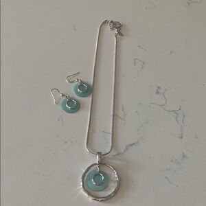 Silver and Blue Pendant Necklace and Earring Set